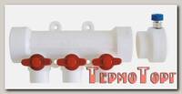 Коллектор со встроенными кранами Kalde полипропиленовый, 40 x 20 x 4 вы x . (красный) с возду x оотводчиком
