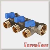 Коллектор Stout с шаровыми кранами 3/4x1/2 с 3 отводами, синий, SMB 6201 341203